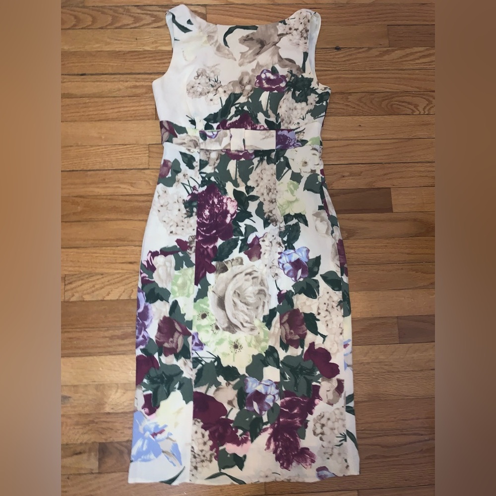 Valentino Floral Bow Shift Dress US 8 Wool